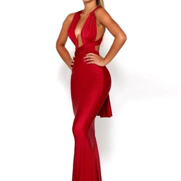 NWT Portia & Scarlett PS6110 Stretch Slinky Lycra Evening Dress Deep Red size OS - Picture 1 of 7